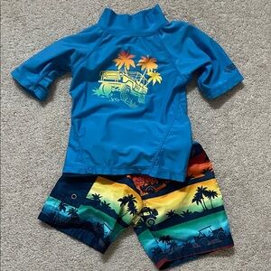 Kids' Blue Swim Set with Tropical Print